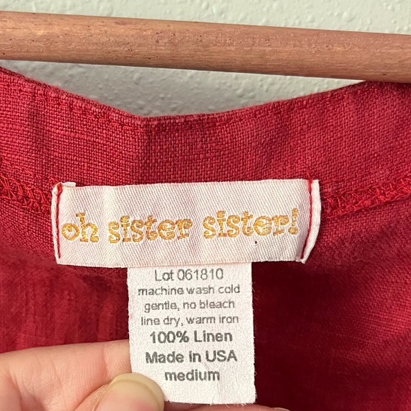 Oh Sister Sister! Red Linen Peplum Blouse/Tunic Size Medium - Picture 4 of 5